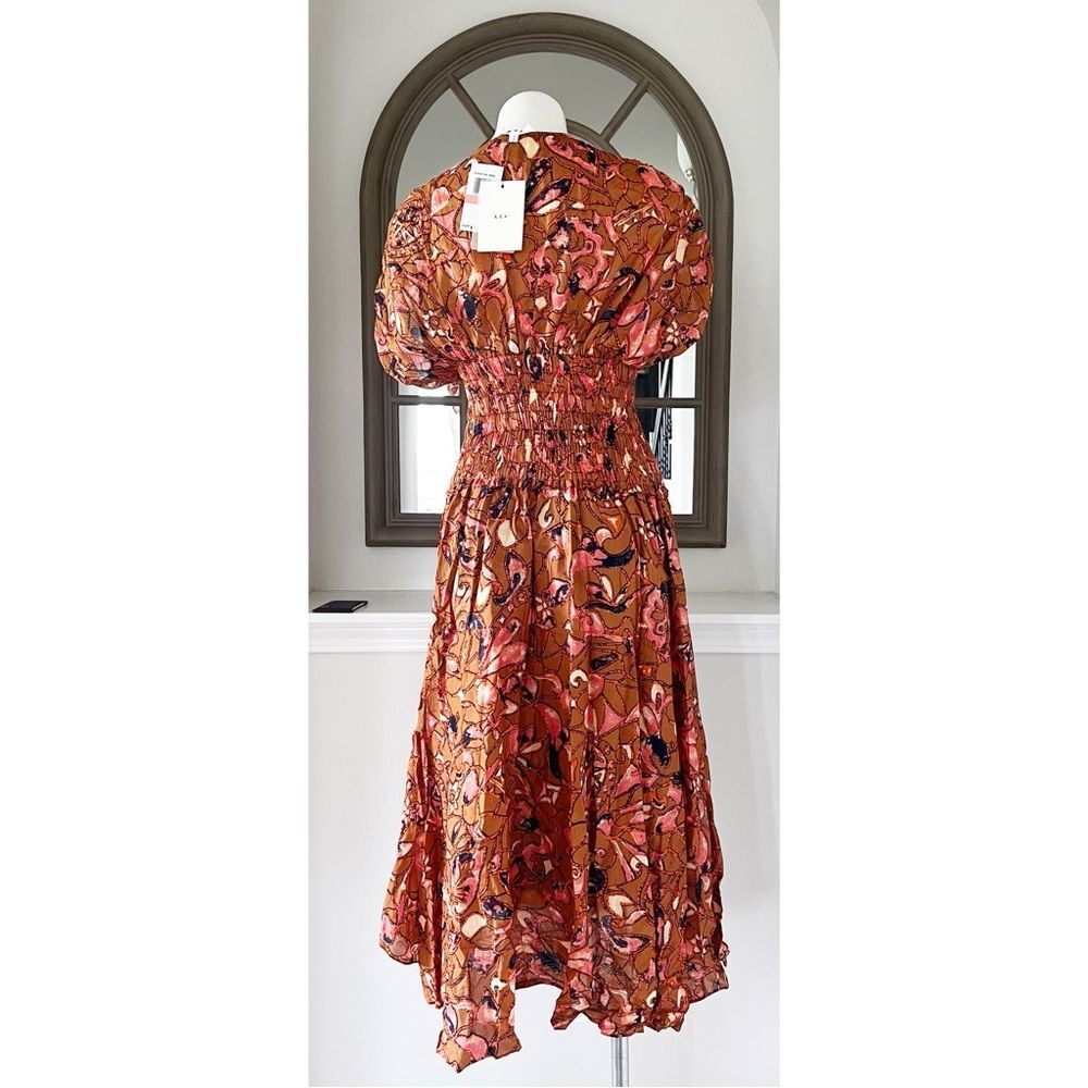 A.L.C. Lucia Floral V Neck Smocked Waist A-Line Midi Dress, NWT, Size 2 - Picture 6 of 9